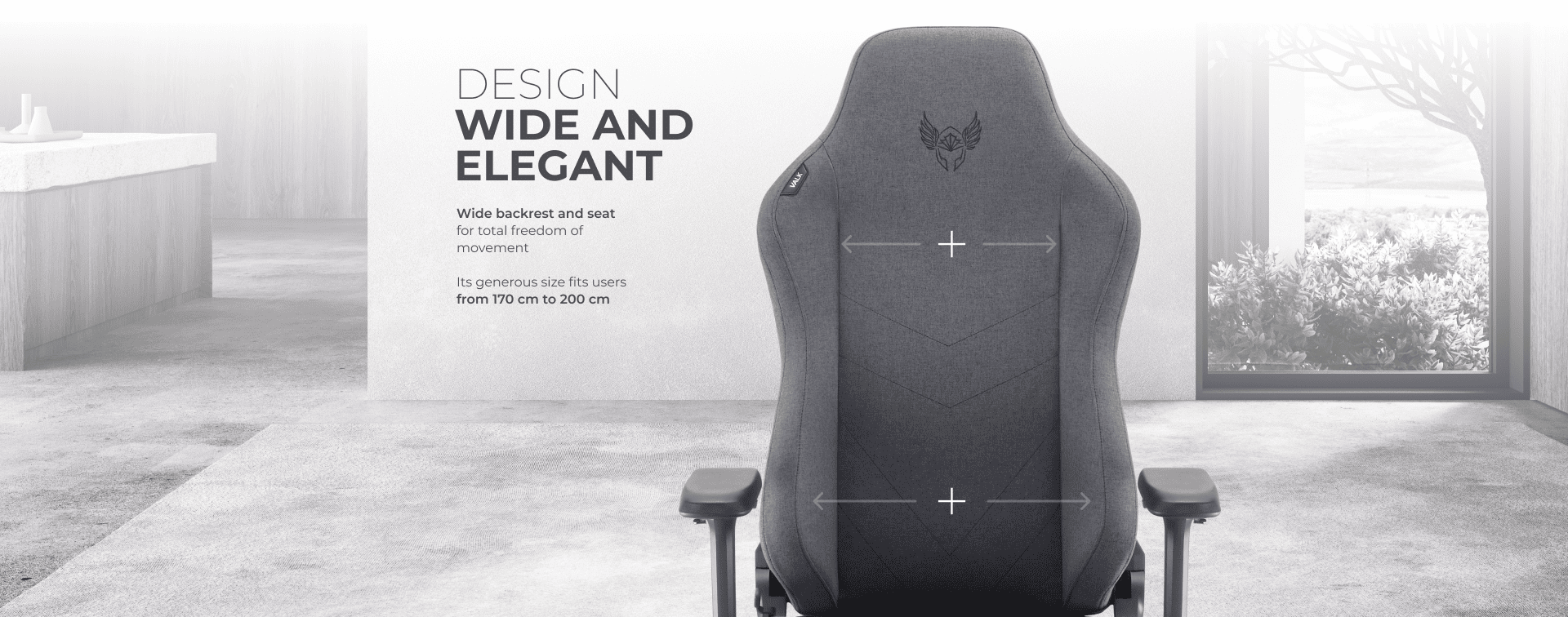 Freya Elite chair with wide backrest and seat for tall users